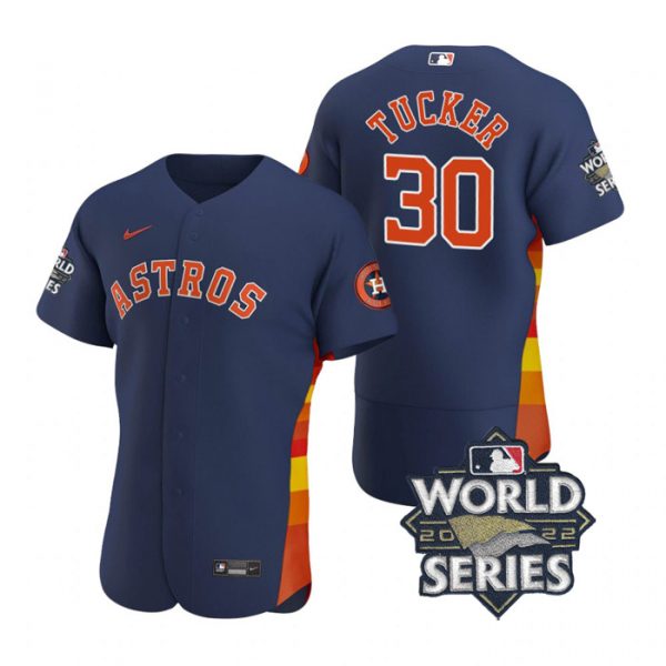 Astros 30 Kyle Tucker Navy Nike 2022 World Series Flexbase Jersey->houston astros->MLB Jersey